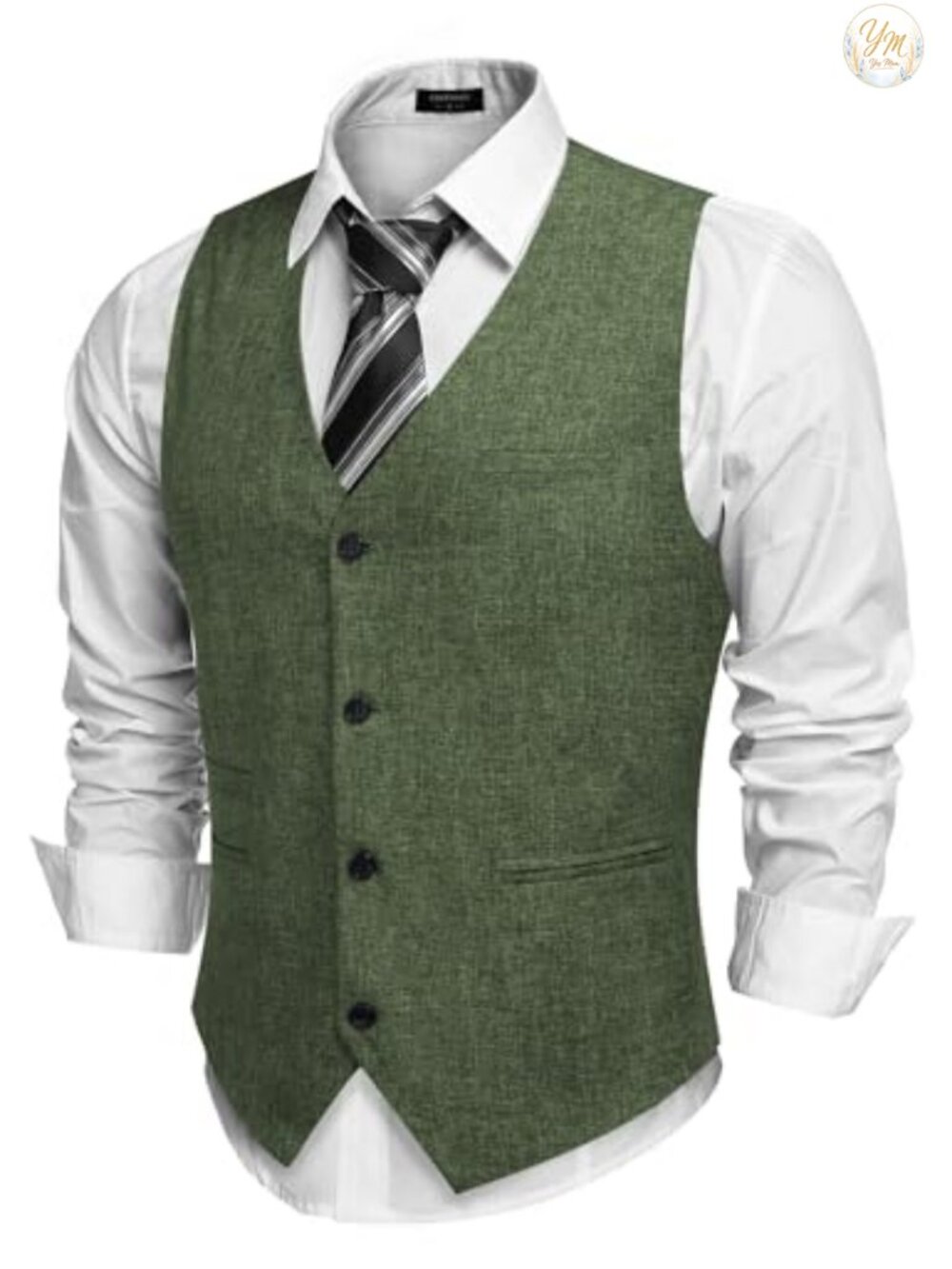 Cotton Linen Men's Lightweight Slim Fit Suit Vest Waistcoat Button Front